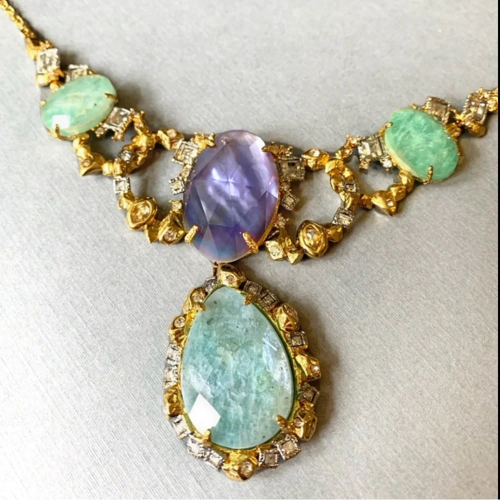 ALEXIS BITTAR • NEW Elements Amazonite Mother-Of-Pearl Crystal Bib Necklace